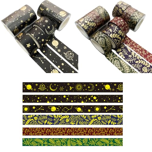 Comforso 6 Rollen Heißes Stamping Handbuch Tape Paper Washi Tape Set Dekoratives Abdeckband Washi Klebeband Klebebänder Künstler für DIY Craft Geschenkverpackung Karten Umschläge Foto (Schwarz) von Comforso