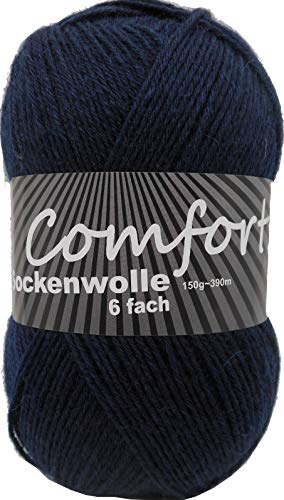 6-fädige Sockenwolle Strumpfwolle - einfarbig - 150gr Knaul 375m-Lauflänge - für besonders warme Socken -weicher kuschlig softiger Griff- -Farbe: (dunkelblau) von Comfort Wolle