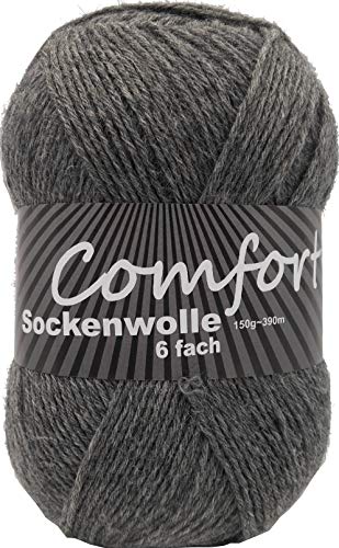 6-fädige Sockenwolle Strumpfwolle - einfarbig - 150gr Knaul 375m-Lauflänge - für besonders warme Socken -weicher kuschlig softiger Griff- -Farbe: (dunkelgrau) von Comfort Wolle