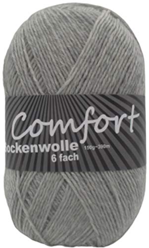 6-fädige Sockenwolle Strumpfwolle - einfarbig - 150gr Knaul 375m-Lauflänge - für besonders warme Socken -weicher kuschlig softiger Griff- -Farbe: (mittelgrau) von Comfort Wolle