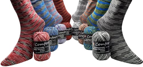 8 x100gr Stretch - Sockenwolle Color- Das Sockengarn auch für Wollallergiker- Sommersockenwolle- Tierhaarfreies Strumpfgarn-8x100gr 430m Lauflänge- Ökotexzertifiziert von Comfort Wolle