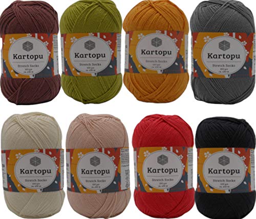 8 x100gr Stretch - Sockenwolle uni - Das Sockengarn auch für Wollallergiker- Tierhaarfreies Strumpfgarn-100gr 430m Lauflänge- Ökotexzertifiziert von Comfort Wolle