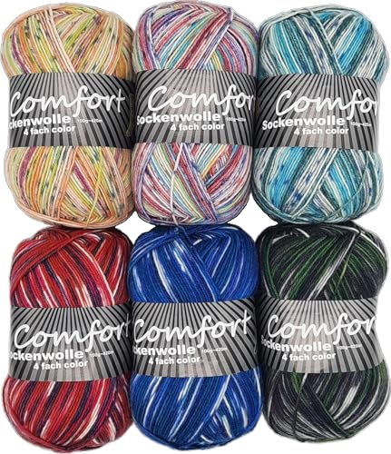 Comfort Sockenwolle 6x100gr Knäuel Color 4fach Fashion Line Serie 08 von Comfort Wolle