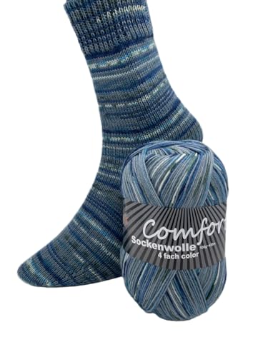 Comfort Wolle Comfort Sockenwolle 100gr Knaul 4-Fach 420m Premium Strumpfgarn Made in Italy mit großer bunter Farbauswahl (55-04) von Comfort Wolle