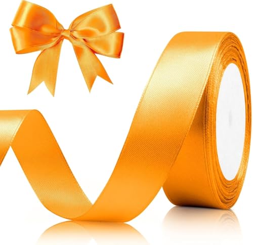 23 Meter Geschenkband Goldgelb 25mm Satinband Bänder,Breit Schleifenband Dekoband Stoffband für Geschenkverpackung,Kunsthandwerk,Haarschleifen,Blumenstrauß,Dekoration von Comforty