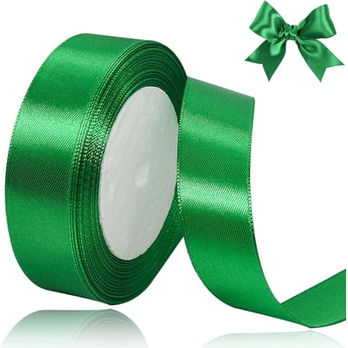 23 Meter Geschenkband Grün 25mm Satinband Bänder,Breit Schleifenband Dekoband Stoffband für Geschenkverpackung,Kunsthandwerk,Haarschleifen,Blumenstrauß,Dekoration von Comforty