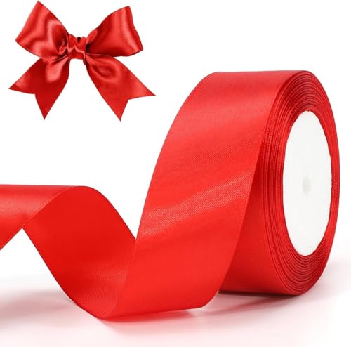 23 Meter Geschenkband Leuchtend Rot 25mm Satinband Bänder,Breit Schleifenband Dekoband Stoffband für Geschenkverpackung,Kunsthandwerk,Haarschleifen,Blumenstrauß,Dekoration von Comforty