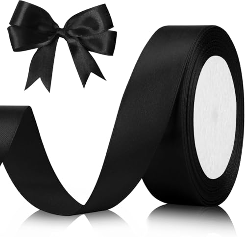 23 Meter Geschenkband Schwarz 25mm Satinband Bänder,Breit Schleifenband Dekoband Stoffband für Geschenkverpackung,Kunsthandwerk,Haarschleifen,Blumenstrauß,Dekoration von Comforty