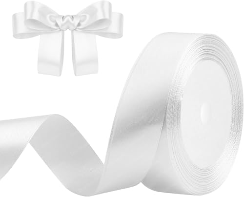 23 Meter Geschenkband Weiß 25mm Satinband Bänder,Breit Schleifenband Dekoband Stoffband für Geschenkverpackung,Kunsthandwerk,Haarschleifen,Blumenstrauß,Dekoration von Comforty