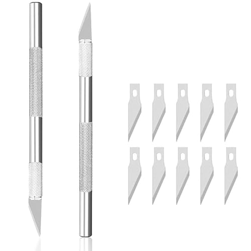 Comforty 2 Stück Scalpel Knife Premium Skalpell Set inkl. 10x Ersatzklingen - Bastelmesser extra scharf,für DIY Cuttermeser & Schnitzmesser,präzises Basteln & Modellbau von Comforty