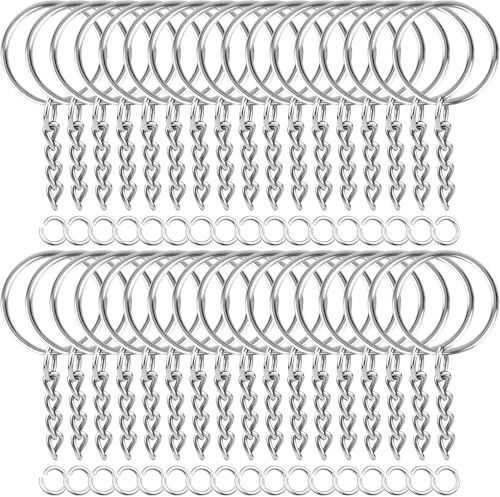 Schlüsselring mit Kette 50 Stück Schlüsselanhänger Basteln Set, Schlüsselringe 25mm für Schlüssel DIY Taschen Schmuckherstellung (Silber) von Comforty