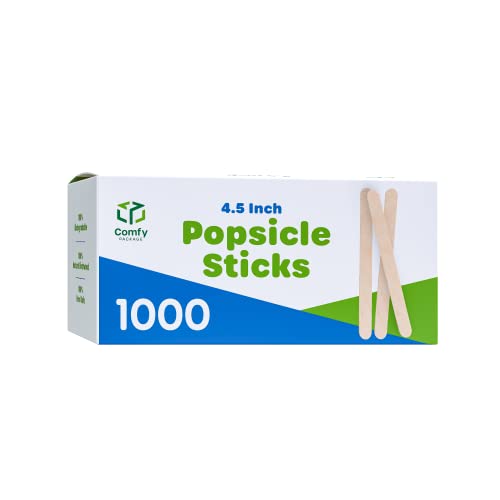 Comfy Package [1000 Count] 4.5 Inch Wooden Multi-Purpose Popsicle Sticks for Crafts, Ice, Ice Cream, Waxing, and Tongue Depressor Wood Sticks von Comfy Package