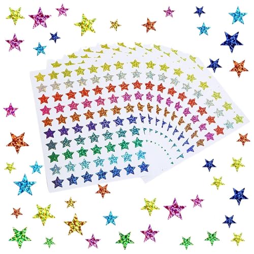 1050 Stück 10 Farben Sticker Sterne Aufkleber 1,5 cm Bunte Laser Belohnungssticker, Glitzer Sticker, Selbstklebende Glitzer Aufkleber für Lehrer Belohnung Kalende DIY von Comioke