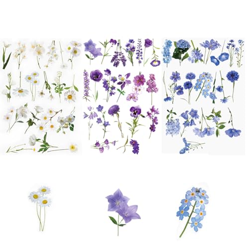 Blumen Pflanzen Sticker Set, Scrapbook Stickers, 120 Stück Transparente Dekorative Aufkleber, Pet Blumen Aufkleber Pflanzen Sticker, Transparente Scrapbooking Aufkleber, Blumenaufkleber Selbstklebende von Comioke