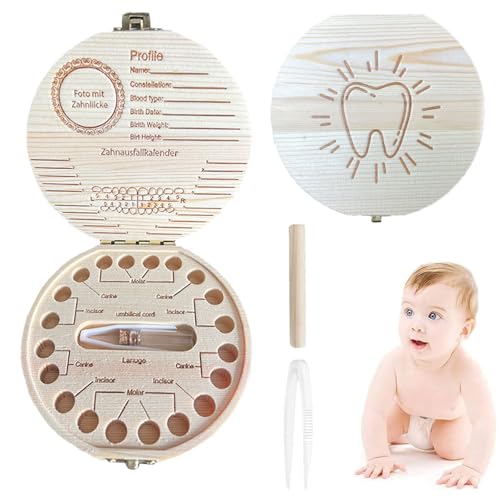 Comioke Zahnbox Aus Holz, Zahnbox Für Milchzähne, Aufbewahrungsbox Für Baby-Zähne, Zahnbox Holz Milchzähne Box, Milchzahndose Für Mädchen & Jungen, Baby-Zahnbox-Souvenir, Zahndose Milchzähne von Comioke