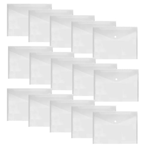 Dokumententasche A4,Sichttasche Durchsichti Kunststoff,15 Pack A4 Datei Taschen mit Druckknopf,Dokumenten-Mappen A4,Dokumentenmappe A4 Transparent,Weiß Dokumententasche,Dokumententasche mit Druckknopf von Comioke