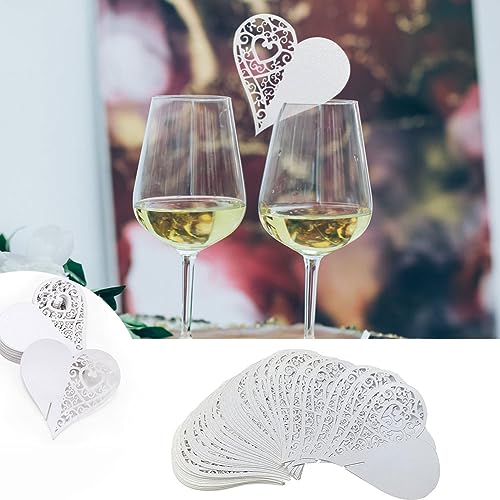 Sitzplatzkarten Hochzeit,Weiß Herz Glas Platzkarten,50 x Weiß Herz Ans Glas,Weiß Herz Motive Namenskärtchen,Streuherzen Weiß,Hochzeitstischkarten,Papierherzen Hochzeit,Namenskarten,Tischdeko Karte von Comioke