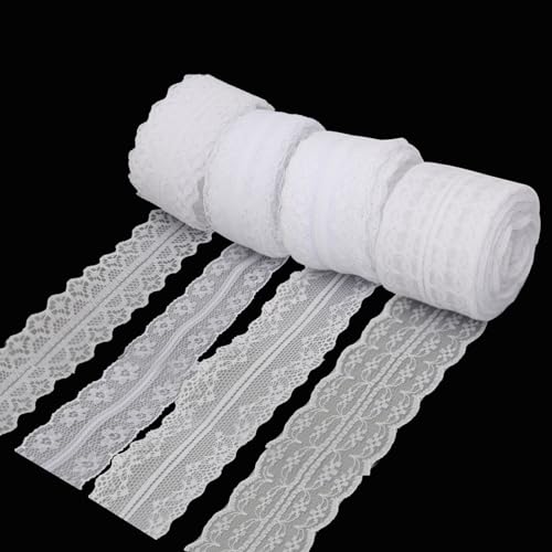 Spitzenband,Spitzenband Weiß,4 Rolls Weiß Vintage Band,40m Spitzenbordüre Spitzenband,Bänder Zum Basteln,Lace Trim,Dekoband Hochzeit,Tüllband Hochzeit,Lace Ribbon,Dekoband Spitze,Weiße Bänder von Comioke