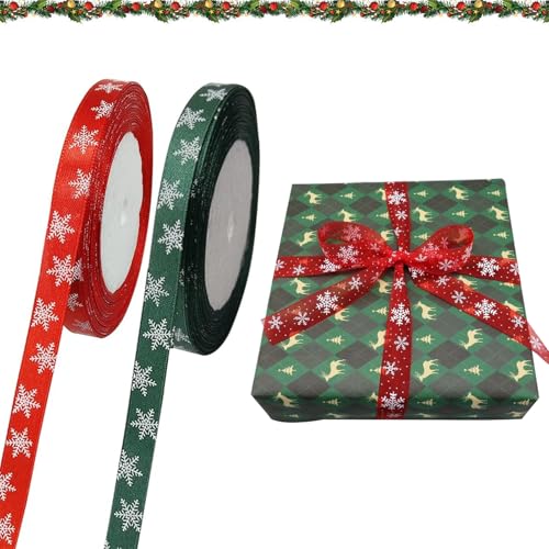 Weihnachten Geschenkband,Weihnachten Schleifenband,2 Rollen Weihnachten Bänder,Dekoband Weihnachten,Weihnachtsbänder Grün Rot,Schleifenband Weihnachten,Satinband Stoff Band Für Geschenkverpackung von Comioke