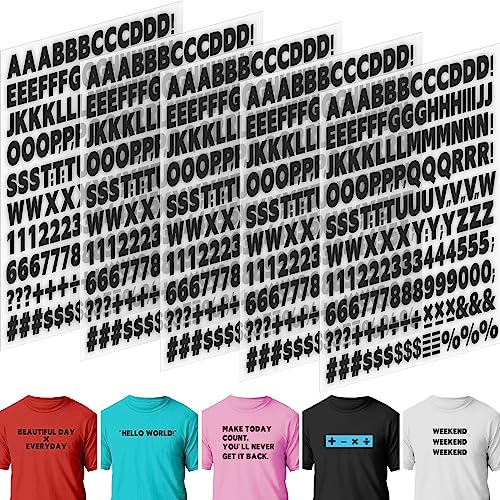 5 Sheets 830 Pieces Iron on Letters and Numbers for Clothing, 1 Inch Iron on Vinyl Letters with A-Z Heat Transfer Letters 0-9 Iron on Numbers PU Alphabet Stickers for T-Shirt Printing DIY Craft Black von Comkrivy