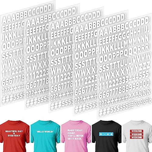 5 Sheets 830 Pieces Iron on Letters and Numbers for Clothing, 1 Inch Iron on Vinyl Letters with A-Z Heat Transfer Letters 0-9 Iron on Numbers PU Alphabet Stickers for T-Shirt Printing DIY Craft White von Comkrivy