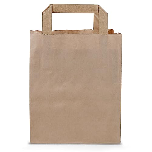 Commerline Papiertüten 250 Stück, Braun, 18+8x22 cm | Kraftpapier Tüten Klein Mit Henkel | Tragetasche Groß Papiertragetaschen Papiertüte Papiertaschen von Commerline