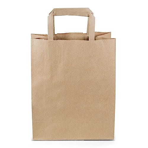 Commerline Papiertüten 250 Stück, Braun, 22+10x28 cm | Kraftpapier Tüten Klein Mit Henkel | Tragetasche Groß Papiertragetaschen Papiertüte Papiertaschen von Commerline