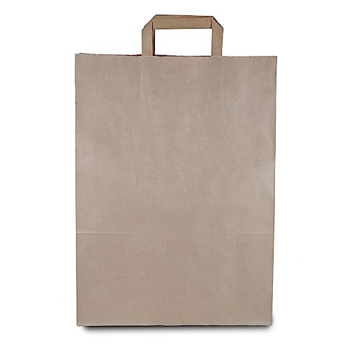 Commerline Papiertüten 250 Stück, Braun, 32+16x44 cm | Kraftpapier Tüten Klein Mit Henkel | Tragetasche Groß Papiertragetaschen Papiertüte Papiertaschen von Commerline