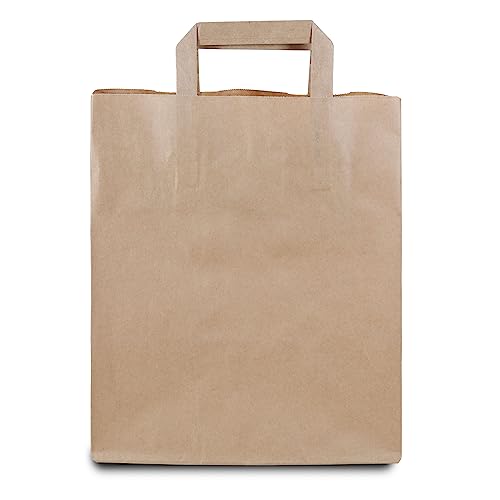 Commerline Papiertüten 250 Stück, Braun, 26+20x28 cm | Kraftpapier Tüten Klein Mit Henkel | Tragetasche Groß Papiertragetaschen Papiertüte Papiertaschen von Commerline