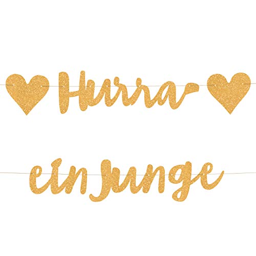 Compagno HURRA EIN Junge goldene Girlande zur Geburt Baby Shower Grautlation Girl Banner Glitzer Nachwuchs Deko Boy von Compagno