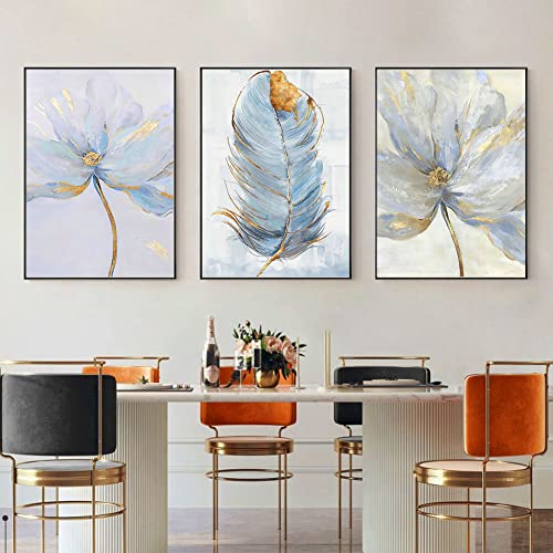 3er Set Skandinavische Blume Leinwand Kunst Abstrakte Malerei Drucken Feder Dekoration Bild für Wohnzimmer Nordic Home Decor Wall Poster von ConBlom