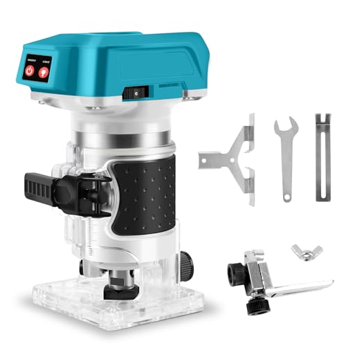 Akku Oberfräse für Makita 18V Akku, 1300W Oberfräse Trimmer Einhandfräse, Bürstenloser Motor, Elektrischer Handschneider Holzlaminator Palm Router, 6,35 mm (ohne Akku) von ConBlom