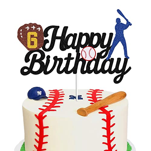 Kuchendekoration zum 6. Geburtstag – Baseball-Thema Kuchenaufsatz für 6 Jahre alte Geburtstagsparty-Dekorationen (6. Geburtstag) von Concico