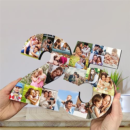 Personalisierter, nummerierter Fotorahmen mit 1–20 Fotos, Familienpaar, Foto, Holz, Bilderrahmen, Alter, Heimdekoration, Geschenk für Jahrestag, Geburtstag (Zahlen-Fotocollage-Rahmen) von Condlin