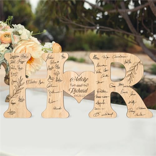 Personalisiertes Ehepaar Erster Brief Hochzeit Gästebuch Alternative für Party Rustikales Hochzeitsdekor Alphabet Signature Board Hochzeitsbücher für Gäste zum Unterschreiben von Quinceanera Gästebuch von Condlin