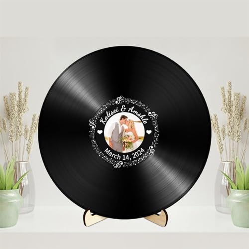 Personalisiertes Foto Vinyl Schallplatten Hochzeits Gästebuch individuelles Paar Name Datum Party Gästebuch Alternative runde Tafel Retro Vinyl Schild Brautpaar Schallplatten-Wand Hochzeits-Gästebuch von Condlin