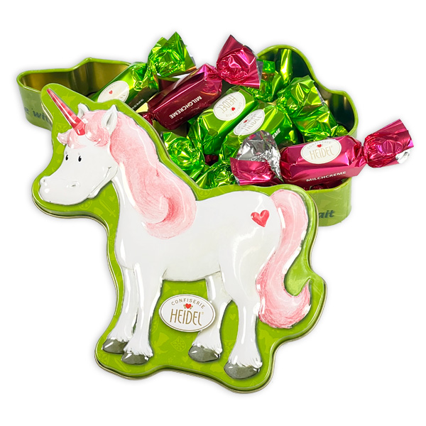 Geschenkdose "Einhorn" mit 9 Pralinen, 97g von Confiserie Heidel