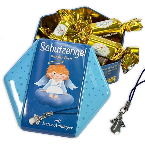 Geschenkdose "Schutzengel" mit 7 Pralinen, 75g + Engel-Anhänger von Confiserie Heidel