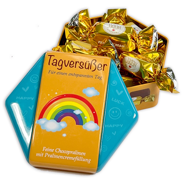 Geschenkdose "Tagversüßer" mit 9 Pralinen, 97g von Confiserie Heidel