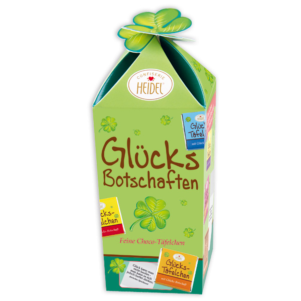 "Glücksbotschaften", 15 Schokotäfelchen mit Sprüchen, 75g von Confiserie Heidel