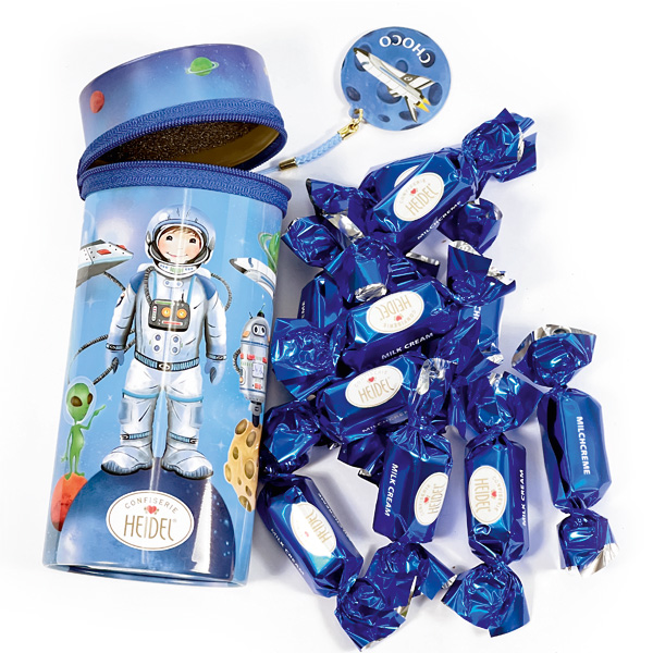 Stiftedose "Astronaut" mit 11 Pralinen, 118g von Confiserie Heidel