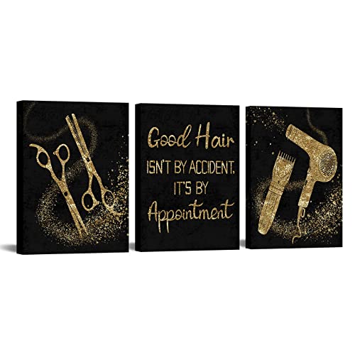 Conipit Barbershop Tools Wandbild Friseursalon Leinwand Kunst für Badezimmer Schwarz und Gold Bild Motivation Zitat Malerei Drucke Galerie Verpackt Fertig zum Aufhängen 3 Stück von Conipit