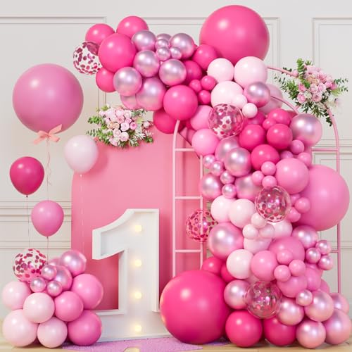 Pinke Luftballon-Girlanden-Bogen-Set, 12,7 cm, 25,4 cm, 30,5 cm, 45,7 cm, 45,7 cm, 45,7 cm, verschiedene Größen, Hot Pink, Metallic, Rosa, Konfetti-Ballons für Mädchen, Frauen, Hochzeit, Babyparty, von Conleke