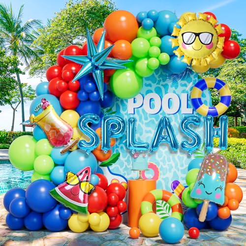 Splash Tropical Balloon Garland Arch Kit Summer Pool Beach Party Decorations Sun Watermelon Foil Balloons for Kids Birthday Swimming Water Luau Hawaiian Baby Shower Party Decorations von Conleke