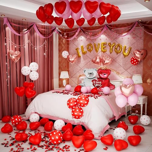 Valentinstag Luftballons Set, Herz Bär Luftballons Set mit Rosa I Love You Luftballons für Valentinstag Dekorationen Geburtstag Heiratsantrag Dekorationen von Conleke