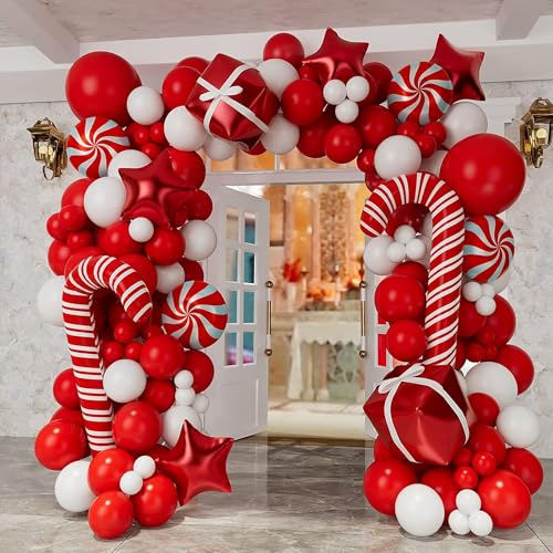 Weihnachten Ballon Girlande Bogen Kit Rot Weiß Luftballons Süßigkeiten Luftballons Geschenkbox Luftballons Rot Stern Luftballons für Weihnachten Party Dekorationen von Conleke