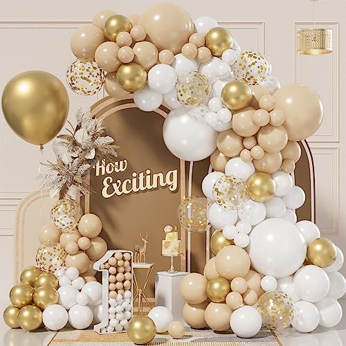 White Gold Balloons Arch Kit, 152pcs White Sand Gold Balloon Garland with Nude Sand White Balloons Gold Confetti Balloon for Birthday Party Decoration Gender Reveal Party Backdrop Decoration von Conleke