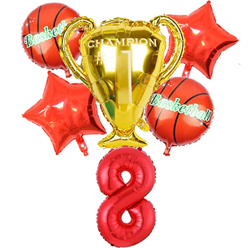 Conruich Basketball Luftballon Set, Geburtstagsdeko Jungen 8 Jahr, Rot Riesen Folienballon Zahlen 8, Basketball Thema 8 Jahr Party Deko Luftballons, 8. Geburtstag Party Dekoration für Kinder Jungen von Conruich