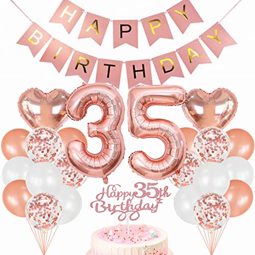 Conruich Geburtstagsdeko 35 Jahre Frau, Luftballon 35. Geburtstag Deko Set, Rosegold Tortendeko Geburtstag 35 Jahre Frauen, Ballon 35 Geburtstag Frau, Happy Birthday Banner Deko 35 Geburtstag Frau von Conruich