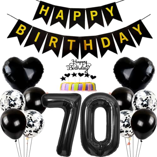 Conruich Geburtstagsdeko 70 Jahre Mann Frau, Ballon 70. Geburtstag Deko Mann, Tortendeko Geburtstag 70 Jahre Frau, Folienballon Zahl 70 Schwarz, Happy Birthday Banner für 70 Jahr Geburtstag Party Deko von Conruich